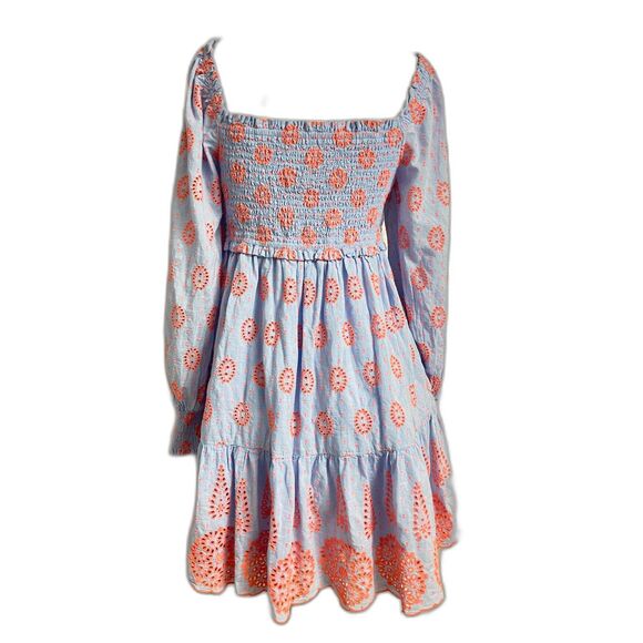 Lilly Pulitzer Rainna Eyelet Smocked Dress Blue Peri Chambray Dobby Eye Small - Picture 3 of 11